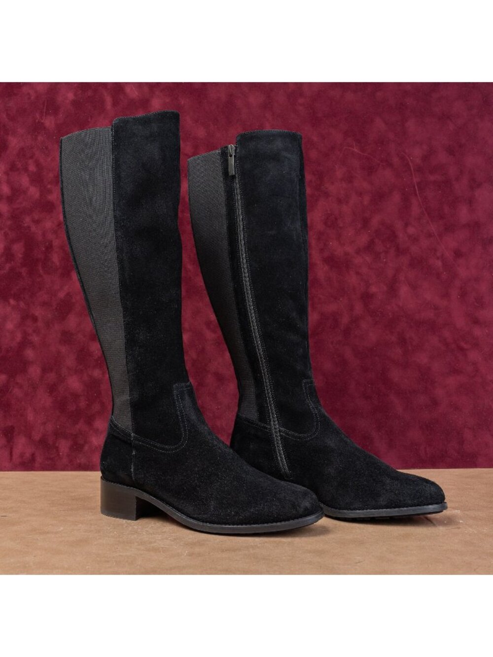 Aquatalia Wmn Nano Black Leather Stretch Riding Dress Fashion Knee Boots sz 6.5